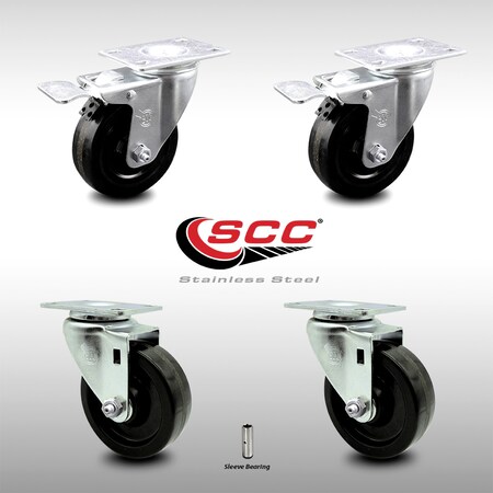 Service Caster 4 Inch SS Phenolic Top Plate Caster Total Lock Brakes, 2PK SCC-SSTTL20S414-PHS-2-S-2
